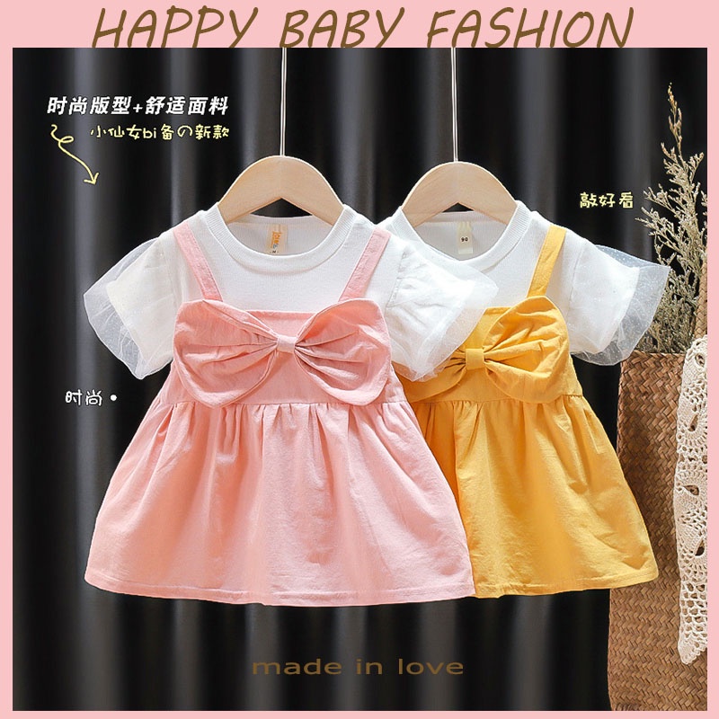 (0-4Tahun) QZ-36 Dress anak perempuan/Gaun pita besar lengan puff Fashion Anak Impor（4）