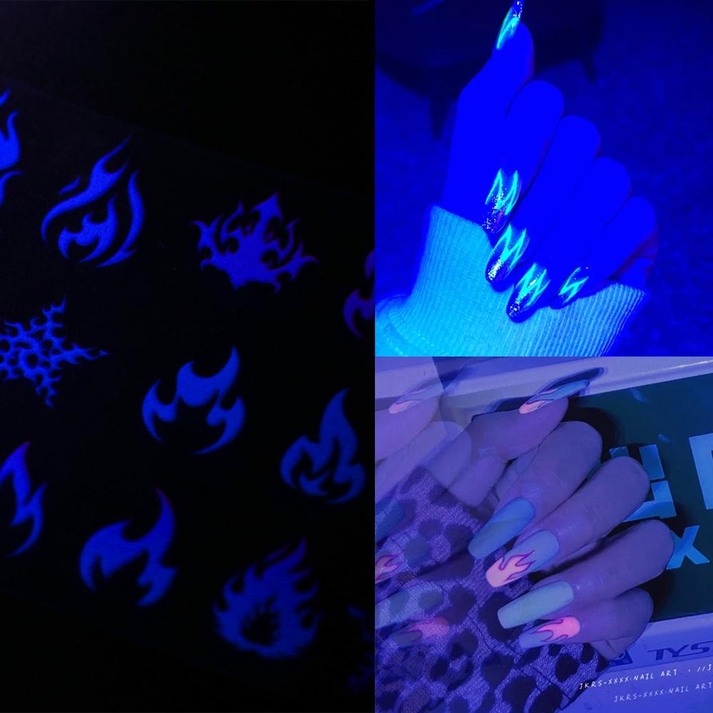 MXBEAUTY Women Neon Flame Nail Foil Sliders Decals Fluorescent Nail Transfer Foil Set Manicure Tool DIY Nail Art Design Nail Art Stickers 10pcs Assorted Stickers Luminous Fire Foil/Multicolor