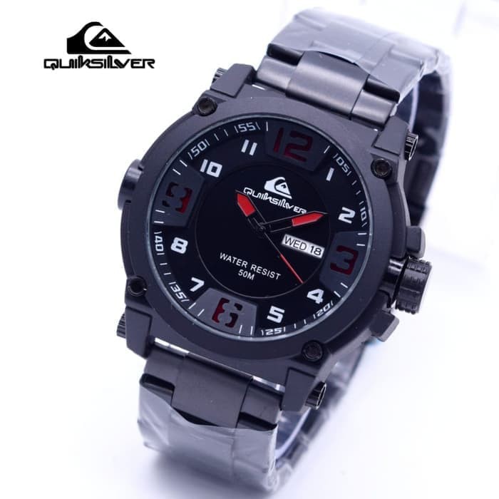 Jam Tangan Pria Quiksilver Tanggal Hari Body Hitam Rantai Original - JarumPutih