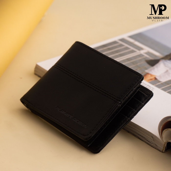 Dompet Pria Lipat Pendek Polos Hitam Planet Ocean Original - PO05