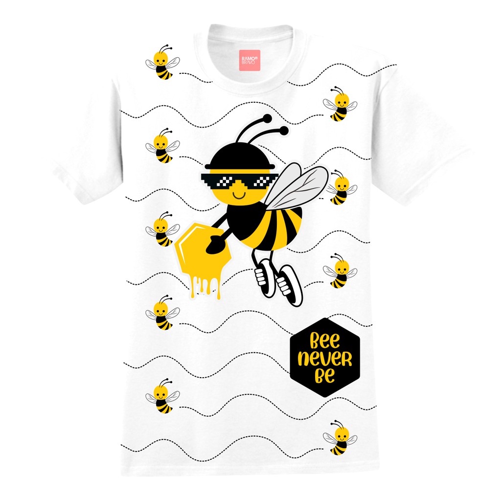 Kaos Anak Sablon Motif Bee Never Bee Putih Bahan Combed 20s usia 1 - 12 Tahun