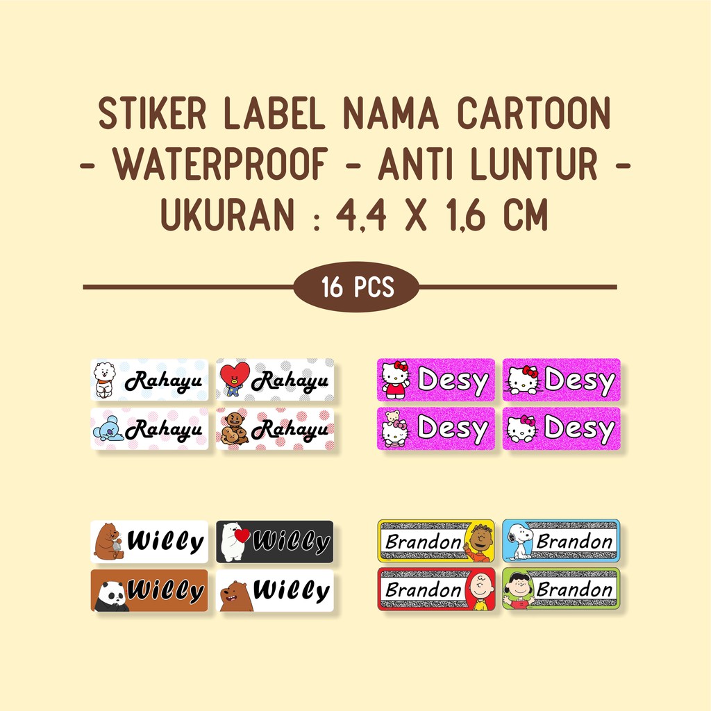 

Stiker Label Nama Cartoon Vinyl Waterproof Anti Luntur