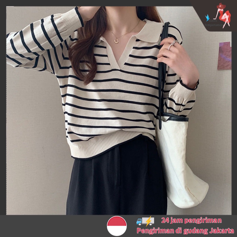 Sweater Rajut Crop Top Baju Belang Wanita V Neck Lengan Panjang Knit Premium Baju Korea Style