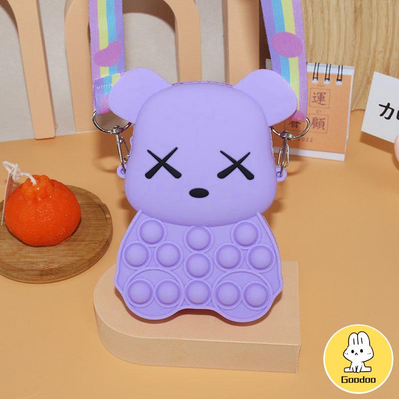 Kekerasan Beruang Dompet Koin Silikon Dekompresi Gelembung Pinch Messenger Tas Mainan Selempang -Doo