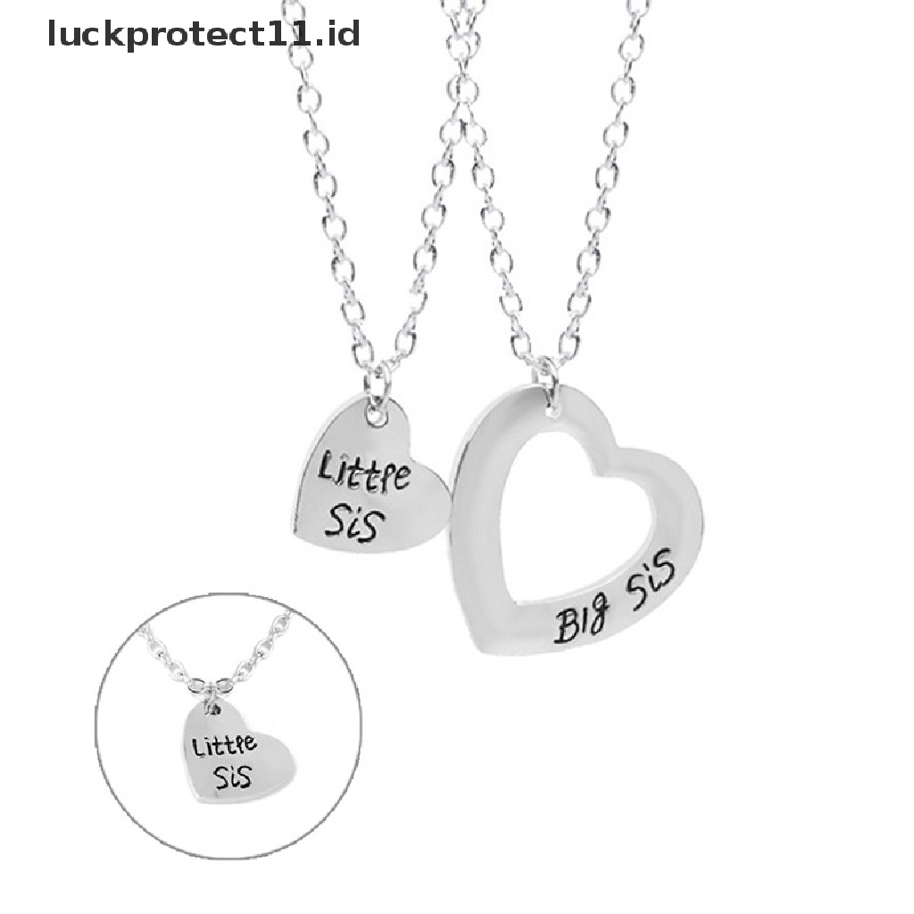 &lt; Luckprotect11. &lt; Luckproteksi2pcs / Set Kalung Rantai Dengan Liontin Hati Tulisan Big / Little Sister