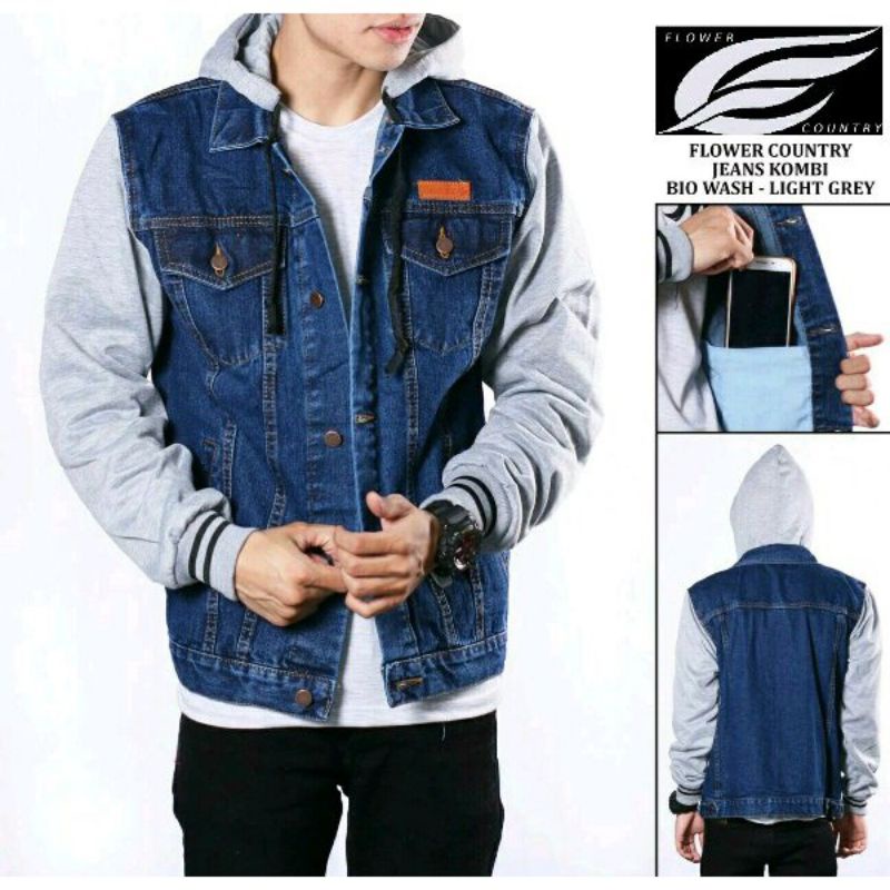 promo jaket jeans denim tebal / Levis kancing+resleting pakai hodie/kombinasi cowok, model boyy