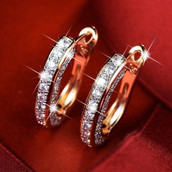 Anting Gesper Telinga Geometris Berbentuk U Dari Korea/Anting Zircon Berlian Imitasi Penuh Flash Wanita