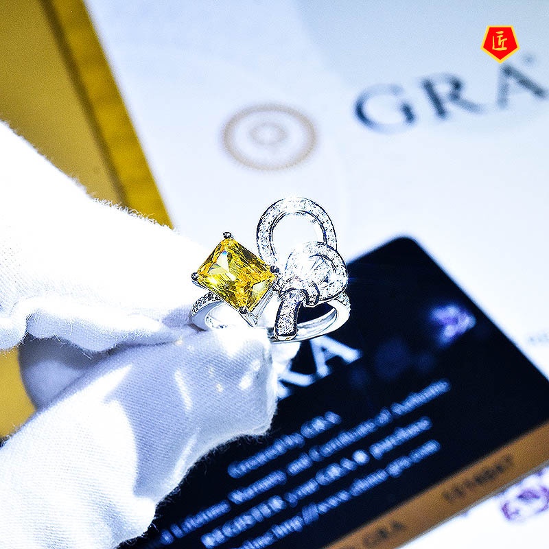 [Ready Stock]Luxury Yellow Diamond Bow Opening Ring