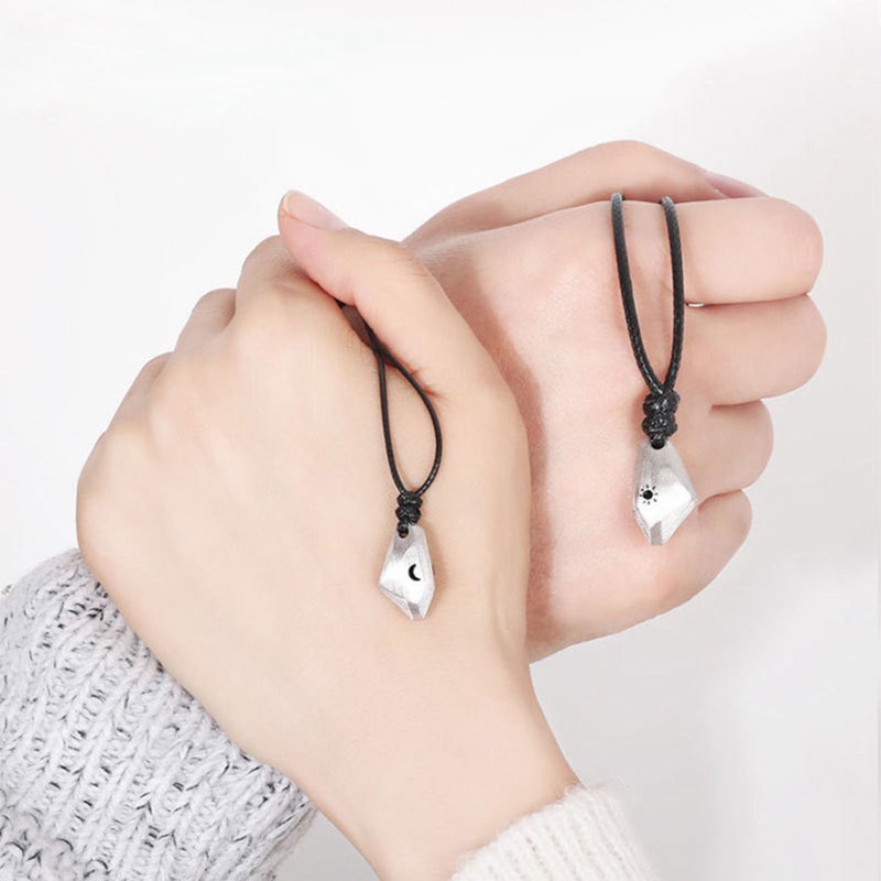 Fancyqube 2pcs Kalung Liontin Batu Karma Magnetik Bentuk Matahari Bulan Untuk Pasangan