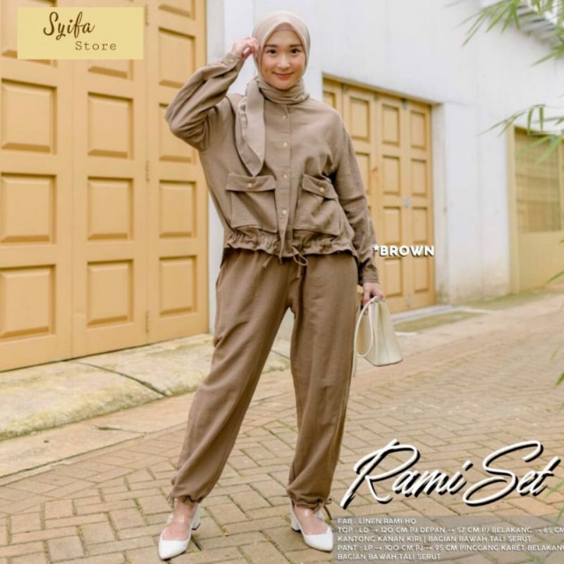 rami set//setelan wanita bahan katun linen premium