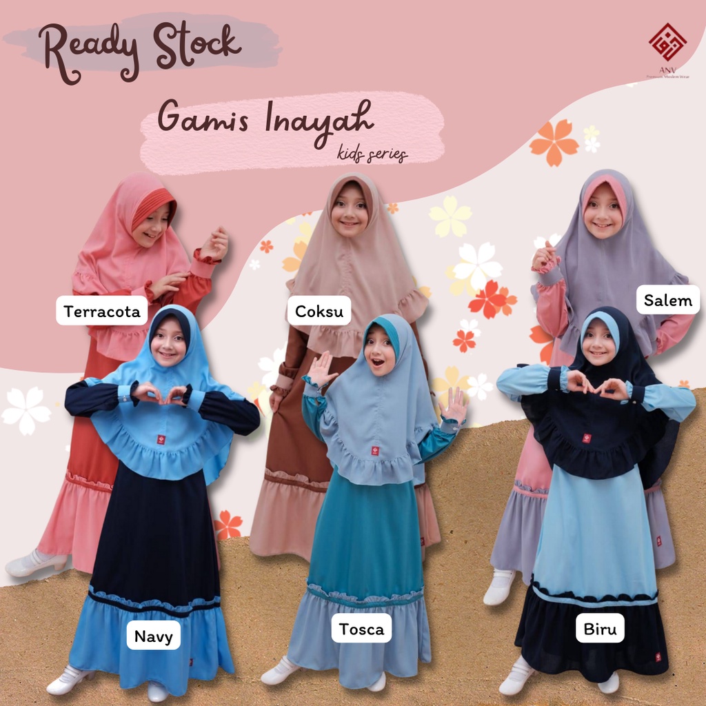 GAMIS ANAK PEREMPUAN USIA 3-8 TH BAHAN TOYOBO MODEL SYARI INAYAH ANV