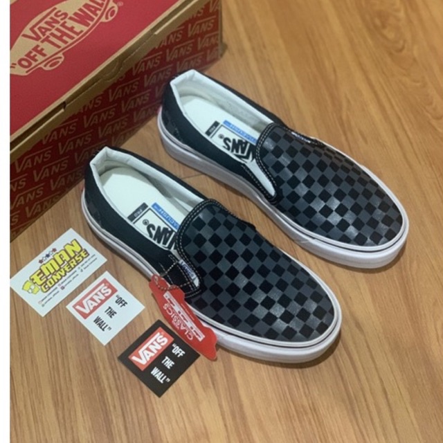 SEPATU V4NSS SLIP ON Checkerboard Black Pewter Grey