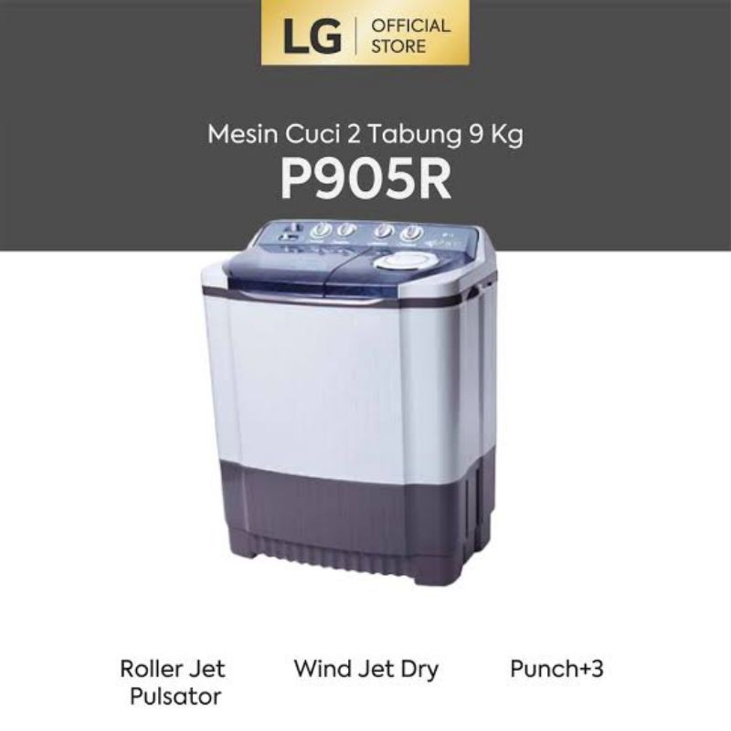 Mesin Cuci LG P905R 2 Tabung Semi Otomatis 9kg Light Grey