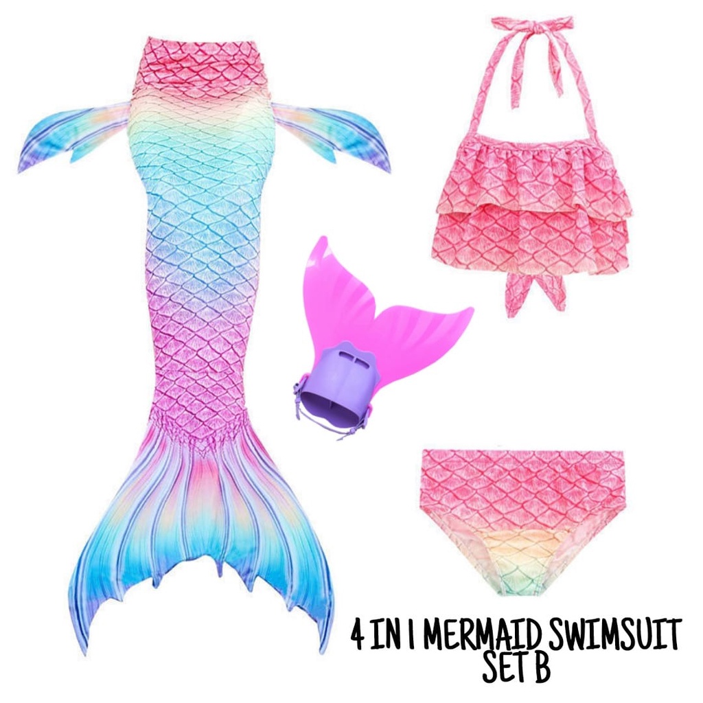 BAJUKIDDIE 4 IN 1 MERMAID SWIMSUIT BAJU RENANG DUYUNG ANAK IMPOR