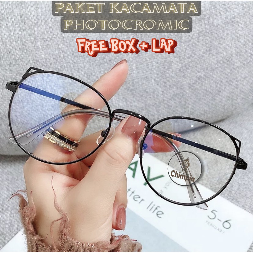 [TERLARIS] PAKET PHOTOCROMIC KACAMATA BERUBAH WARNA 1308 FASHION WANITA PRIA VINTAGE FRAME OPTIK