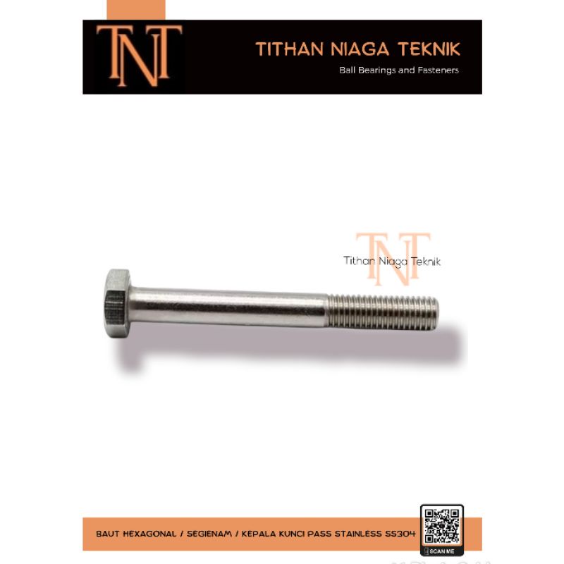M8x150 half drat 1.25 baut hexagonal stainless M8 x 150 mm atau 15 cm pakai kunci 13 bolt hex SS304 