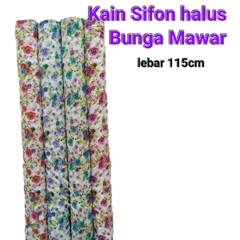 Bahan Kain Sifon halus motif Bunga Mawar / kain chiffon rose lembut murah meteran
