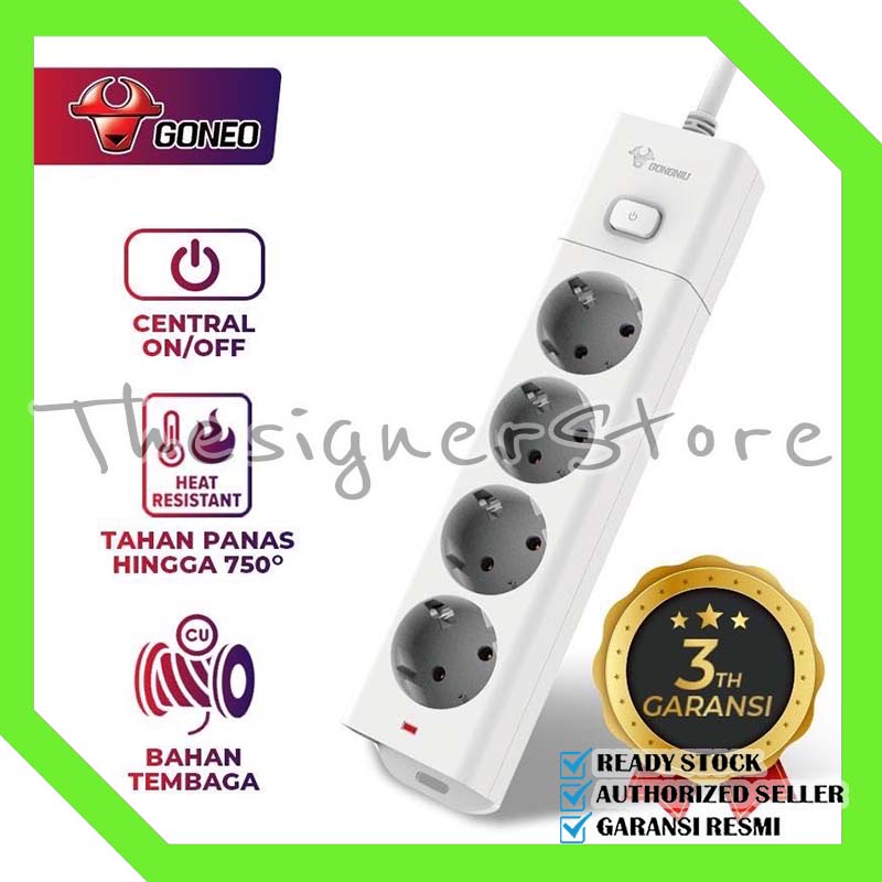 Stop Kontak Central On/Off Power Strip 4 Lubang Colokan GONEO Gongniu G1040 Tahan Panas Panjang Kabel 5 / 3 /1.5 Meter - Garansi Resmi 3 Tahun