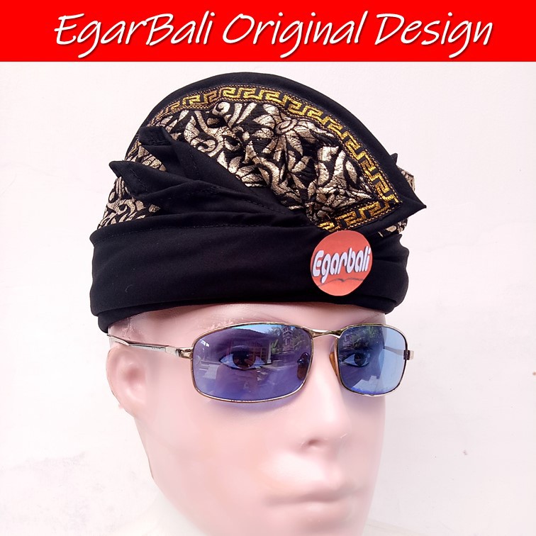 EgarBali udeng hitam tepi bunga emas