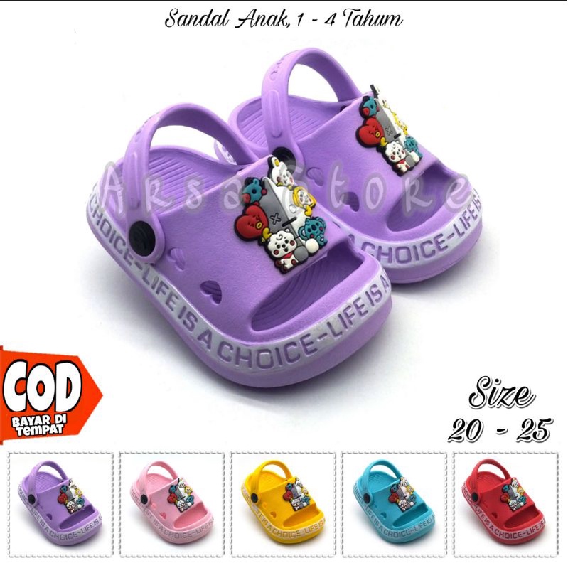 Sendal Baim BTS Anak Perempuan Umur 1 2 3 4 tahun / Sandal Anak Cewek Motif BT21 Terbaru / Kado Lucu Untuk Anak