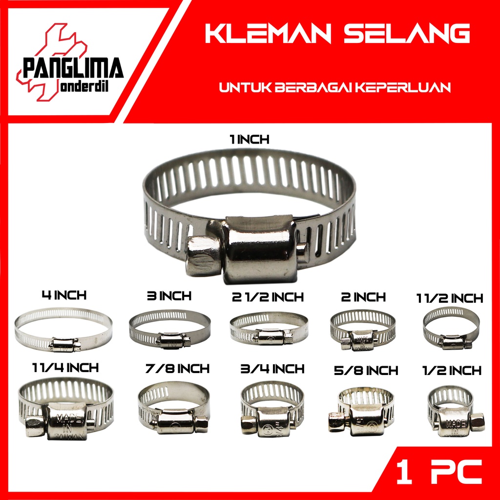 Klem Selang Stainless Steel Ukuran 1/2 3/4 5/8 7/8 1 1/4 2 4 5 Inch-Inci &quot; Pengencang-Pengikat-Kleman Hose Clamp Air-Gas-Kompor Stainles-SS