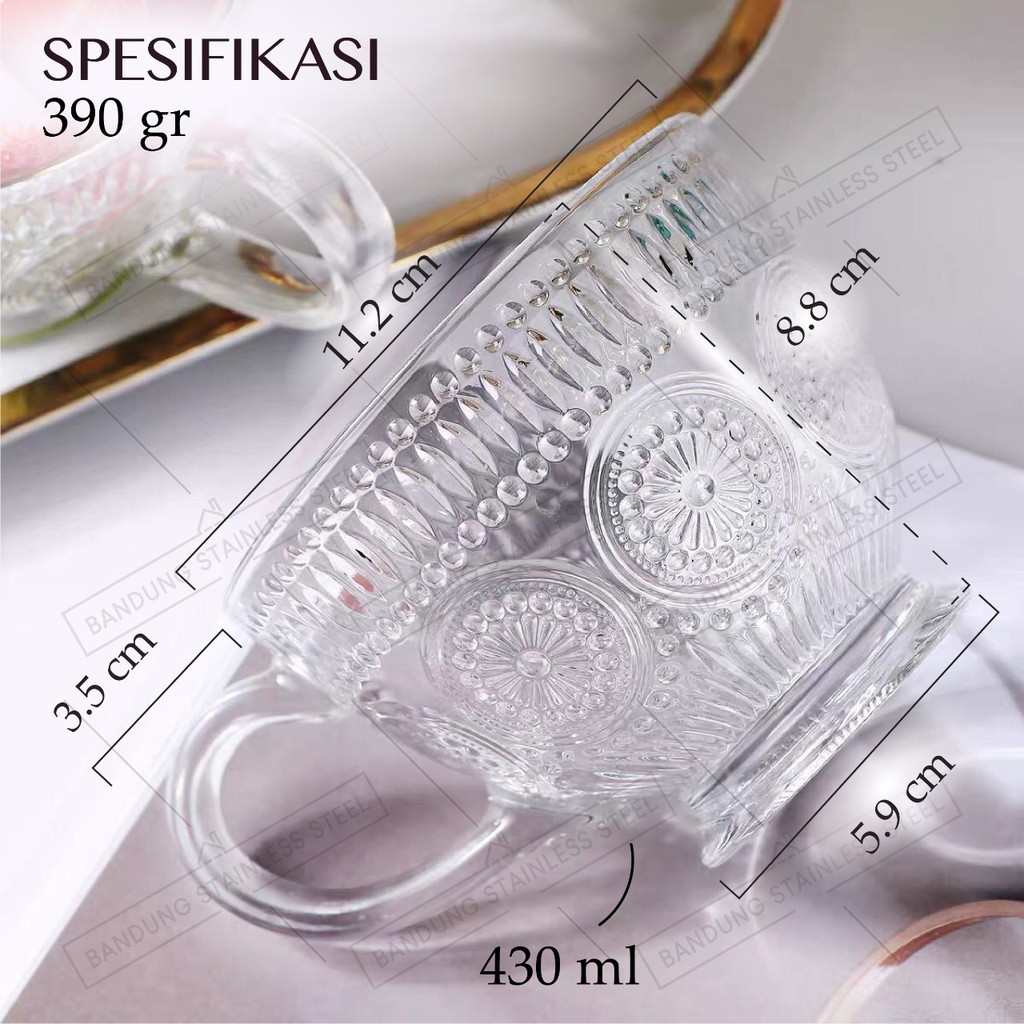 Gelas 430ml Cangkir Kaca Glass Mangkuk Sereal Cereal Cup Crystal Vintage Retro Gaya Nordic Cantik