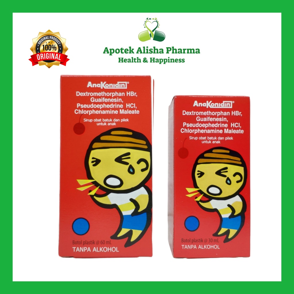 ANAKONIDIN SYRUP 30ML 60ML - Anakonidin Sirup Obat Batuk Flu Pilek Panas Demam Anak / Anakonidin Merah / Anakonidin Sirup Rasa Cherry