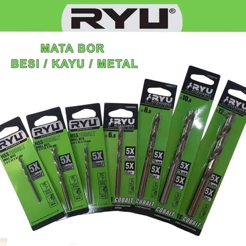 1pcs RYU Mata Bor Besi Set 9.5 - 13.0mm HSS COBALT - Mata Bor Stainless