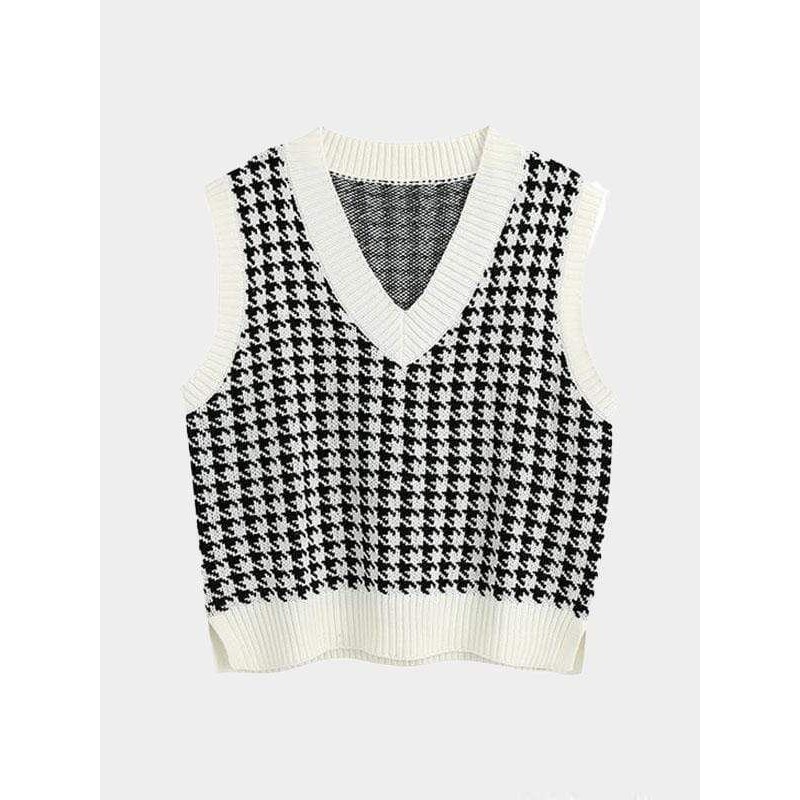 rompi Houndstooth Vest / JENNIE Rajut VEST WANITA KOREA