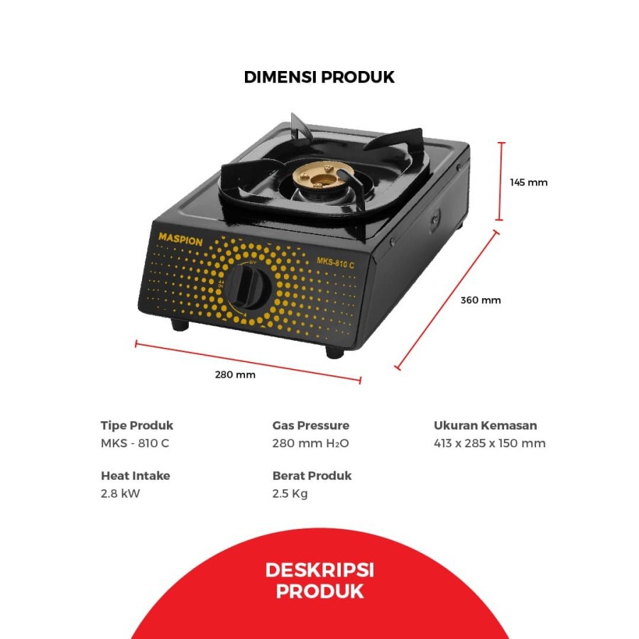 Kompor Gas Maspion 1 Tungku MKS 810C Termurah Surabaya