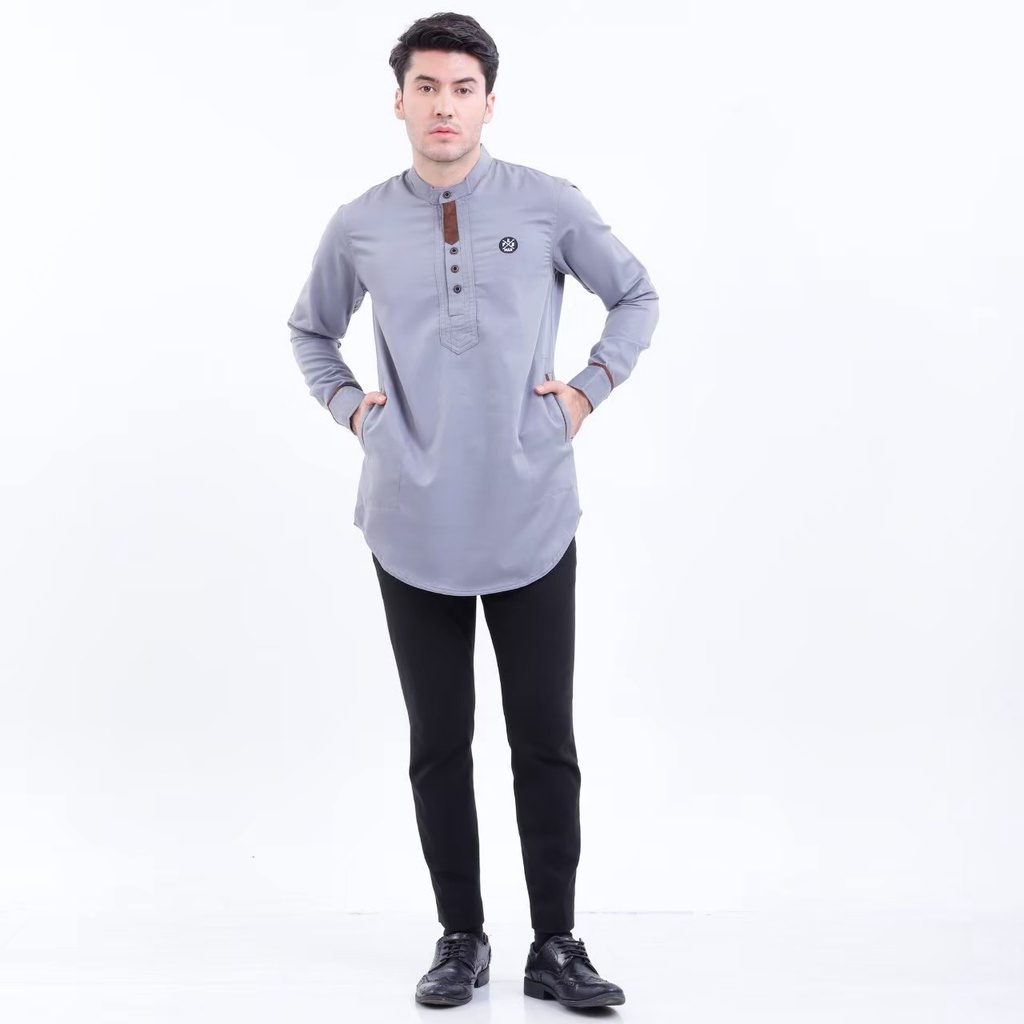 PROGRESS MAN baju koko pria lengan panjang koko kurta pangsi kemeja koko pria lengan panjang koko kurta pangsi baju kurta pangsi dewasa logo bordir Hijau P4N9S102