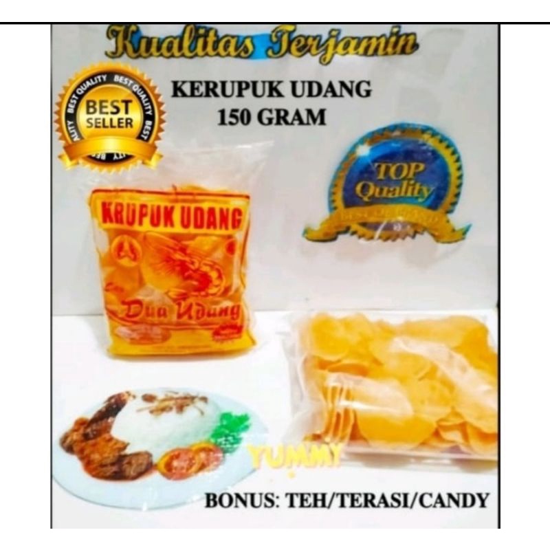 

KERUPUK UDANG @150 GR CAP 2 UDANG BONUS TERASI KHAS CIREBON