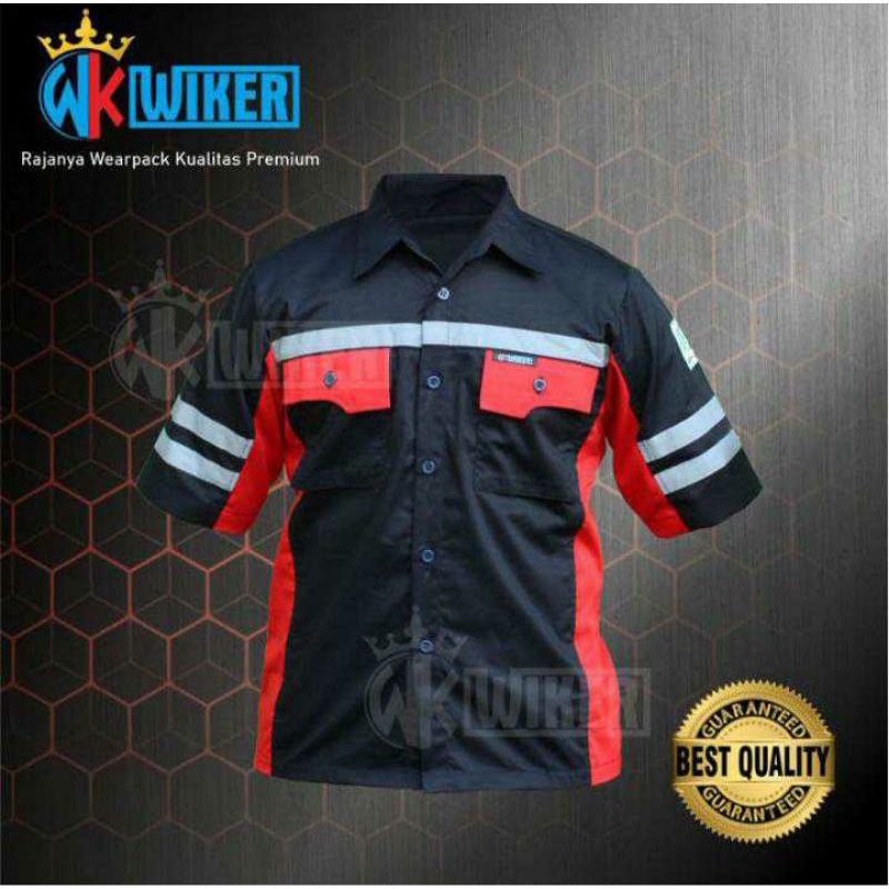 Wearpack Kerja Lengan Pendek Merah Hitam - Baju Kerja -Pakaian Kerja