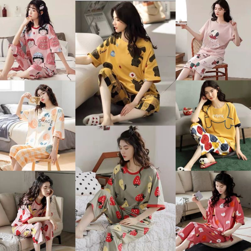 SET BAJU TIDUR WANITA | Piyama 7/8 wanita import fashion spandek 002