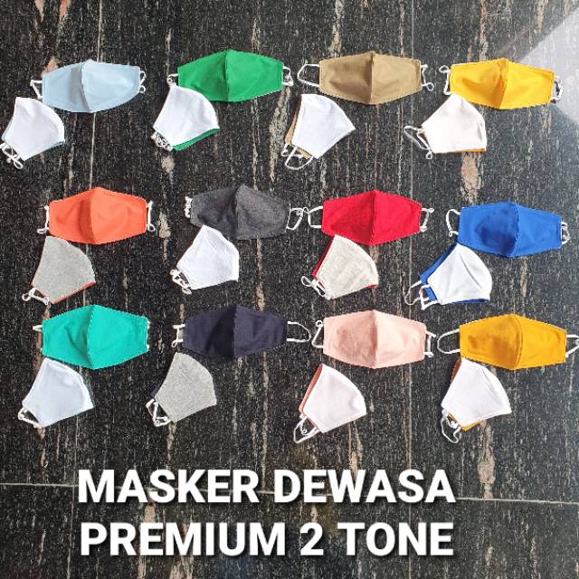 MASKER KAIN DEWASA PREMIUM 2 TONE / ANTI VIRUS CORONA PELINDUNG COVID 19 / BAKTERI / DEBU