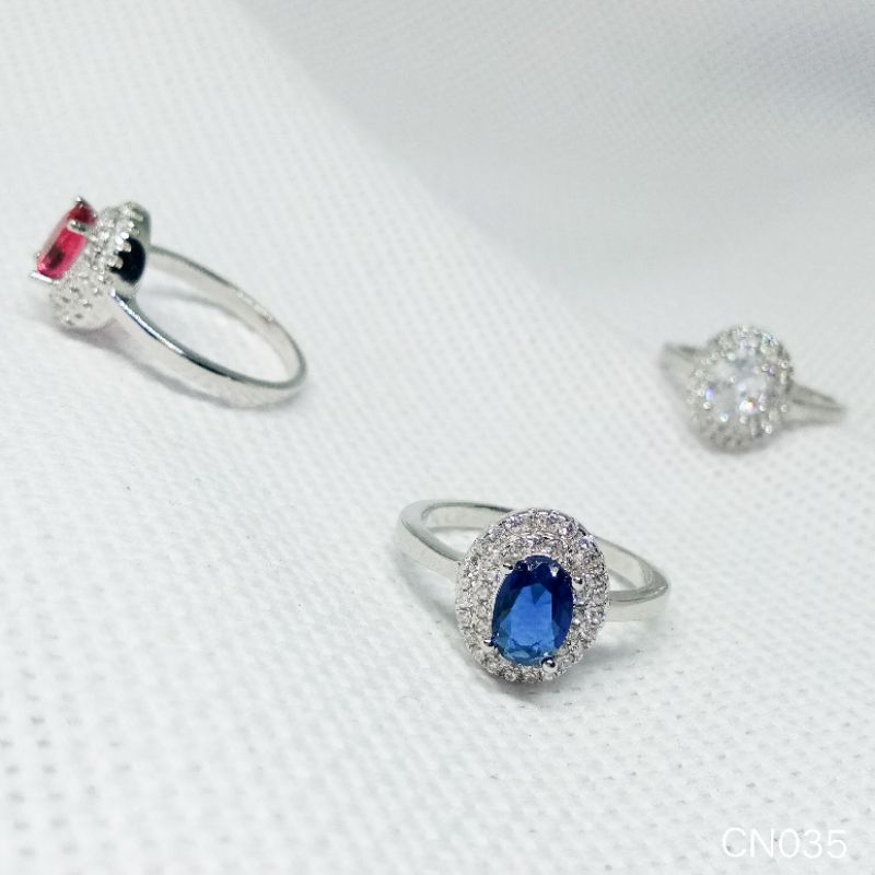 Cincin Mata Biru Merah Putih Perak 925 Lapis Mas Putih - CN035