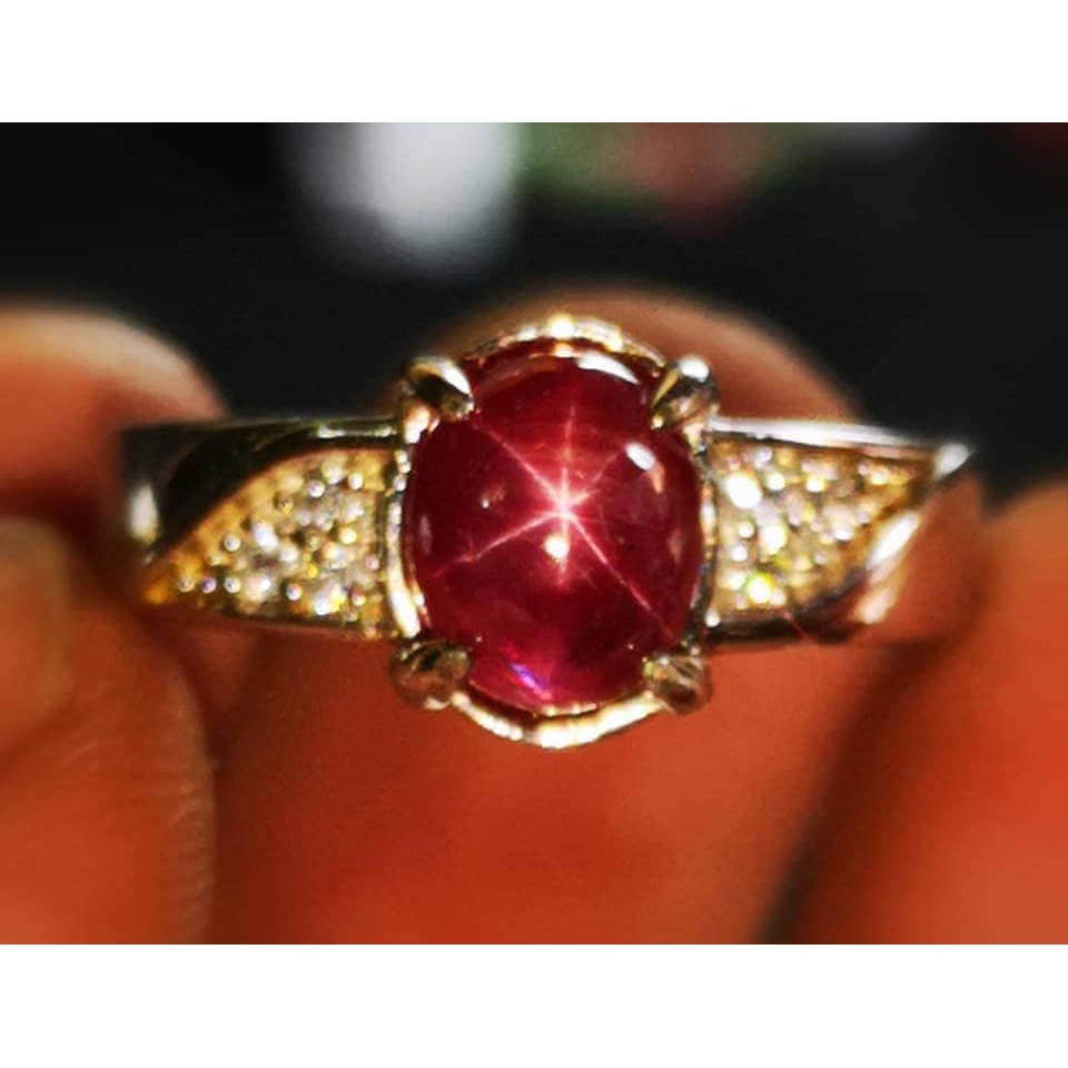 Cincin Premata Wanita Natural Red Ruby Star Burma 6 Rays Star High Quality