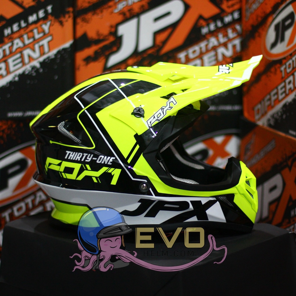 HELM JPX CROSS_FOX1 SERI X31 - SUPER BLACK YELLOW + GOOGLE SNAIL (ONGKIR 2 KG) HELM JPX TERBARU