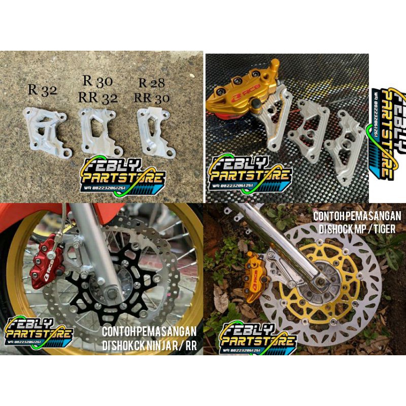 BREKET KALIPER CALIPER RCB PNP SHOK NINJA R RR SS TIGER MEGAPRO PIRINGAN DISC 28 30 32 280 300 320MM