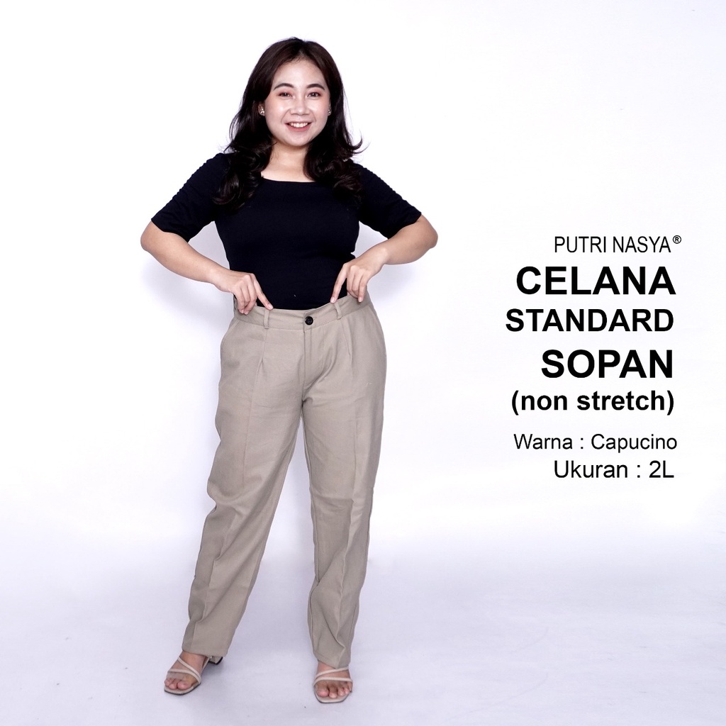 Celana Kerja Kantor Standard Sopan (NON STRETCH) Bigsize 8L,6L,5L,4L,2L,XL, all size, / Celana Wanita Jumbo / Celana Kerja Seragam Wanita Big / Celana Bahan Wanita Formal Super Jumbo Kekinian / Celana Bahan Katun Kantor Kekinian Terbaru Karet Big