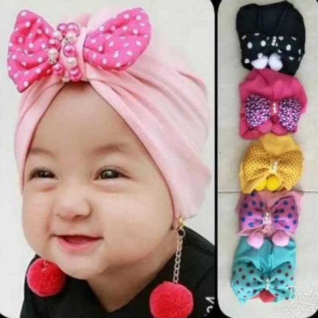 Turban Bayi Anak Pita Mutiara Pompom Lucu Laris J07