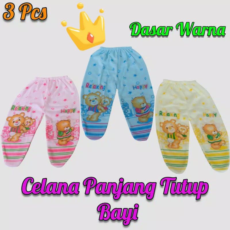 3Pcs Celana Panjang Buntu Warna Putih bayi Tutup Newborn katun TC