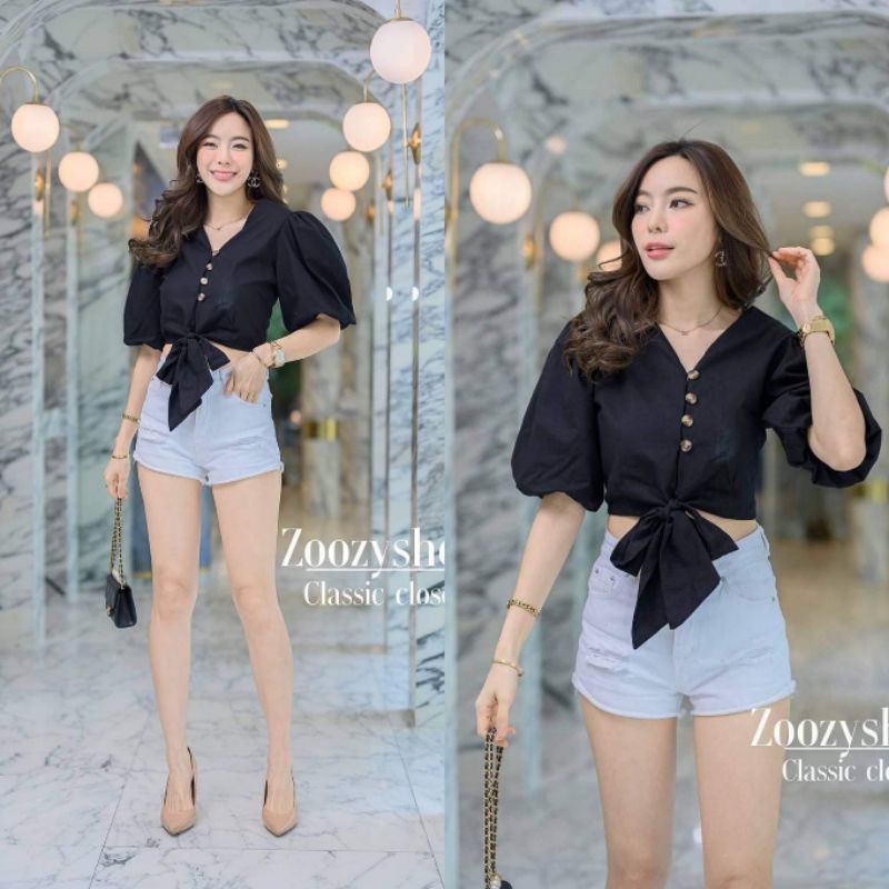 ATASAN ZOOZY CROP RIBBON FASHION WANITA IMPORT BANGKOK CODE 05