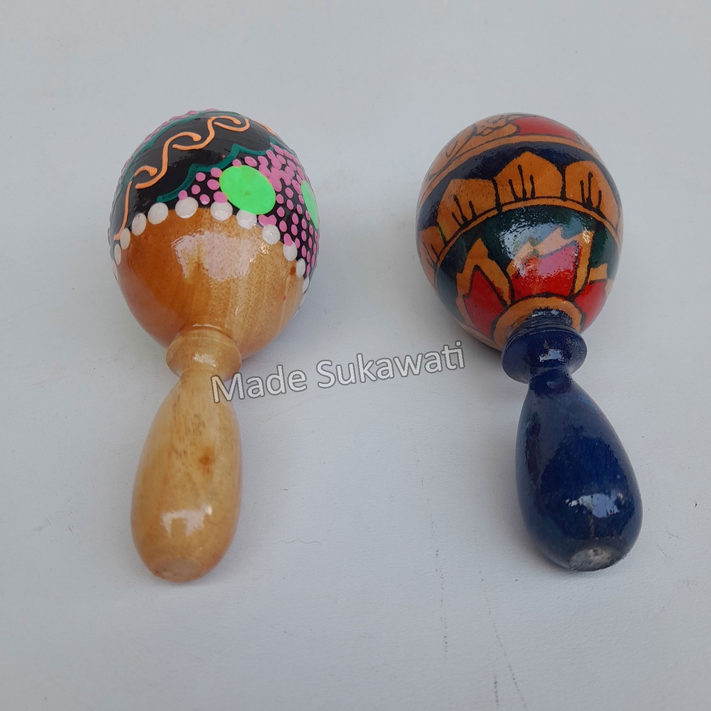 Alat musik marakas shaker telur stik maracas kayu lukis mainan anak