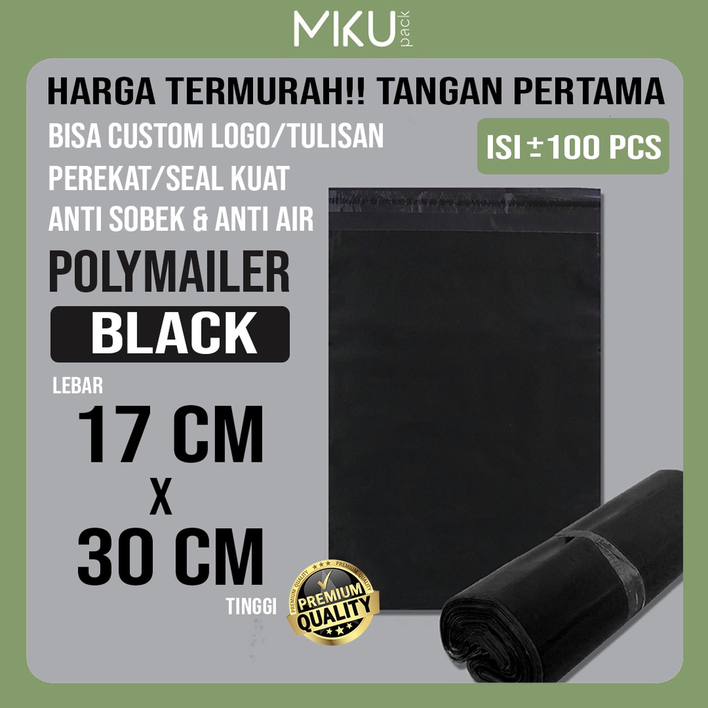 Jual Mikupack 17x30cm Amplop Polymailer Kantong Plastik Polybag Amplop Packing Olshop Hitam 2978