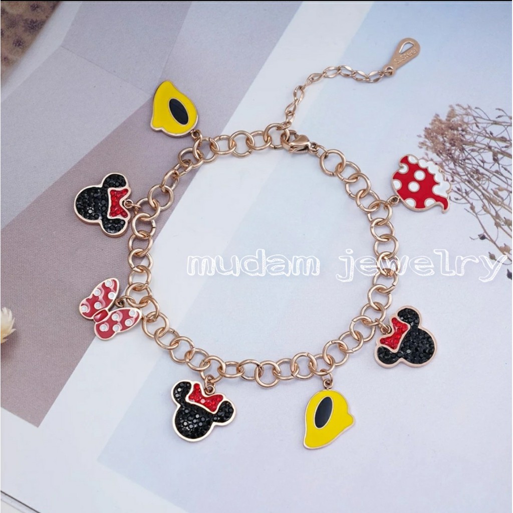 Gelang Rantai Titanium Model Cartoon Minnie dan Mickey Polos