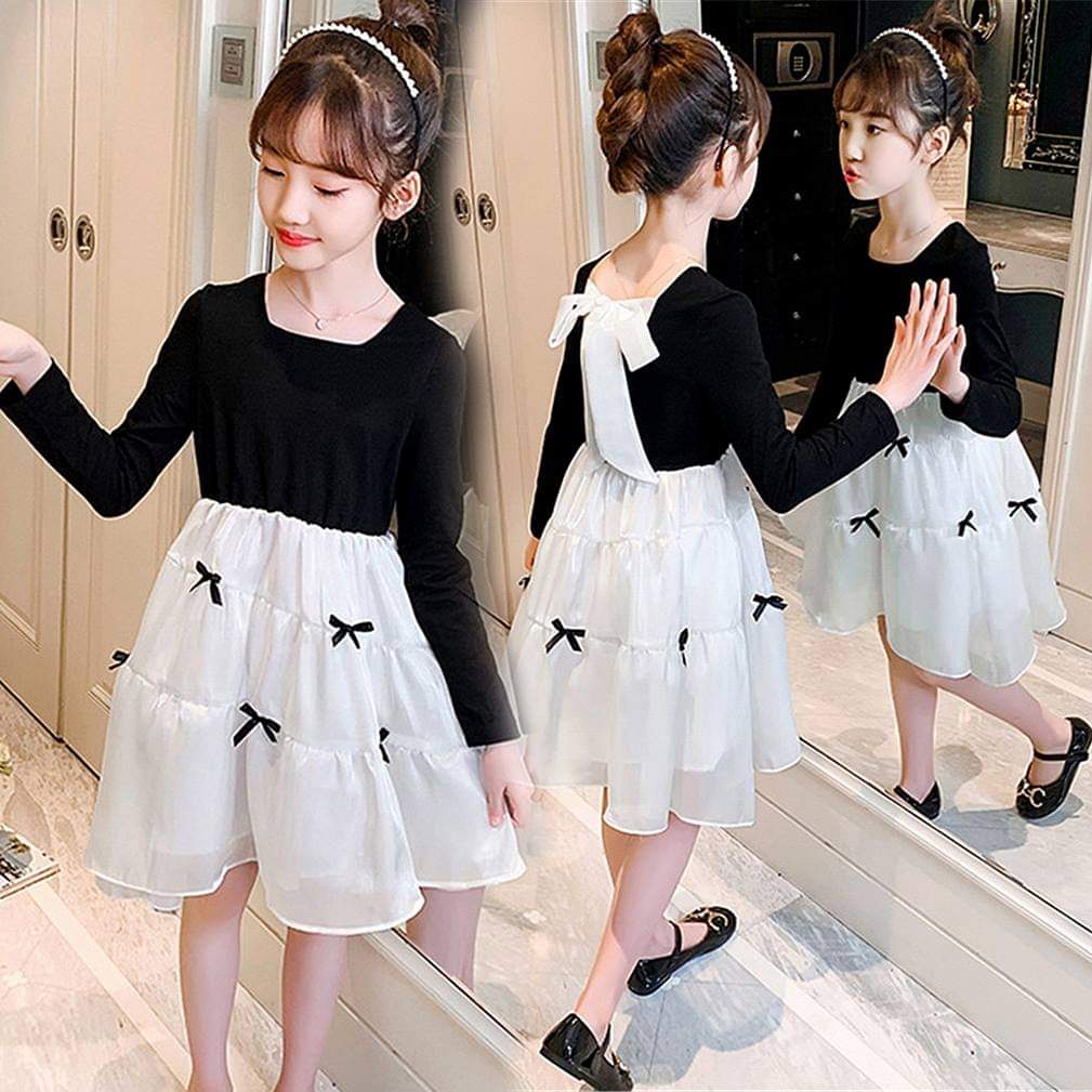 Dress Anak Perempuan Black And White Ribbon