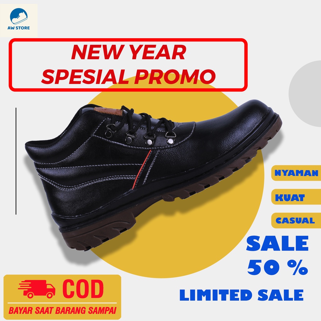 (COD) Sepatu Safety Sefty Septy Sefti Septi Septy Pria Ujung Besi King Kings Promo Akhir Tahun Disko