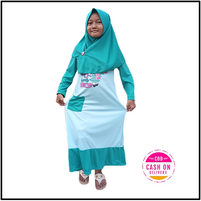 Gamis syar'i / Gamis anak bahan kaos ?gamis anak karakter muslim / Gamis plus kerudung / Gamis set hijab