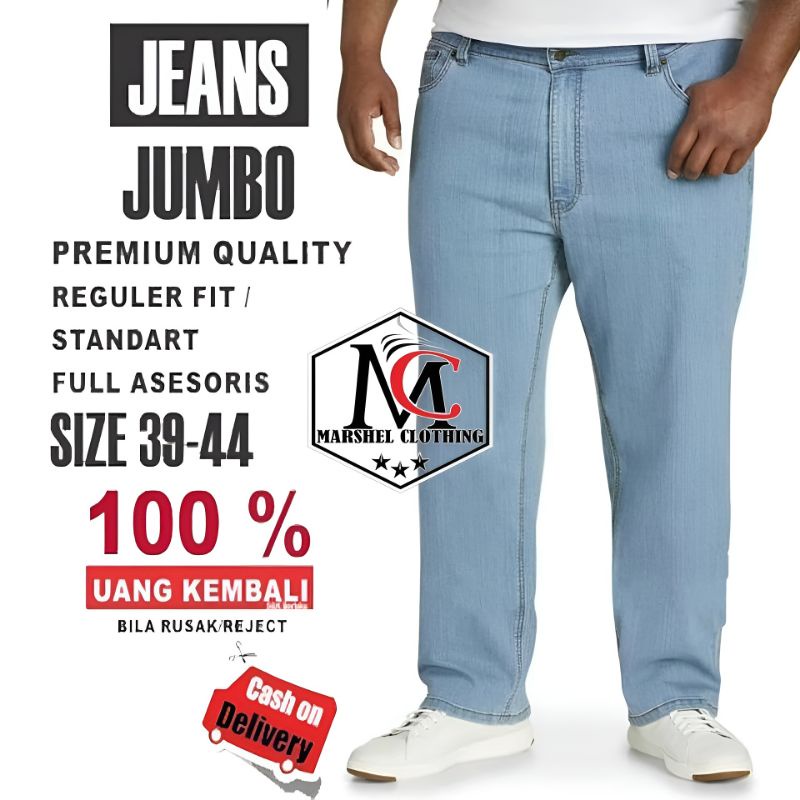 RCL - Celana Jeans Abu Panjang Pria Reguler Jumbo Big Size Jens Cowok Standar Ukuran Besar 38 s/d 44